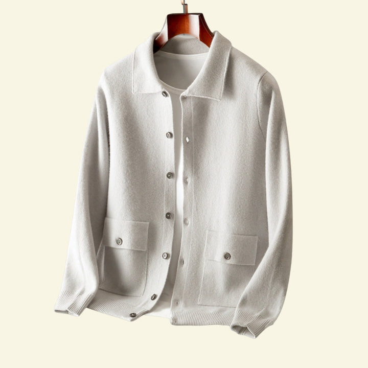 Cashmere Cardigan for Men Collared Button Up Soft Knit Smart Casual