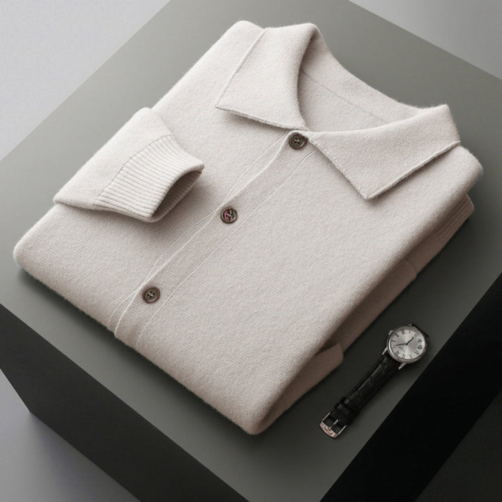 Cashmere Cardigan for Men Collared Button Up Soft Knit Smart Casual