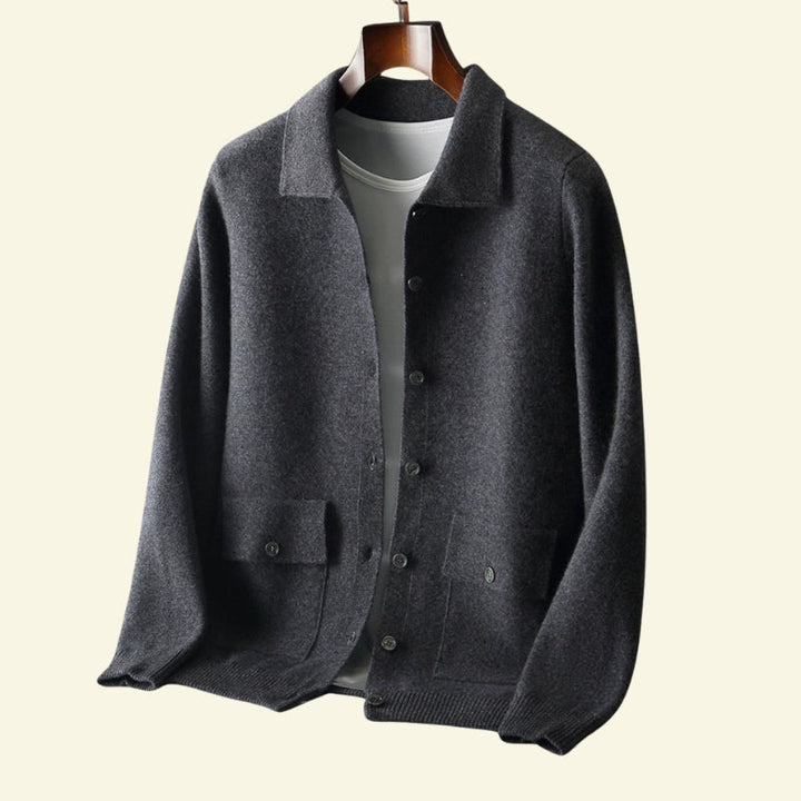 Cashmere Cardigan for Men Collared Button Up Soft Knit Smart Casual