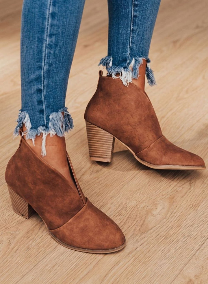 Emer | Women V Cut Block Heel Ankle Boots