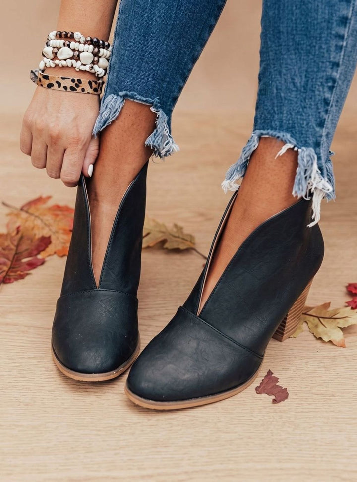 Emer | Women V Cut Block Heel Ankle Boots