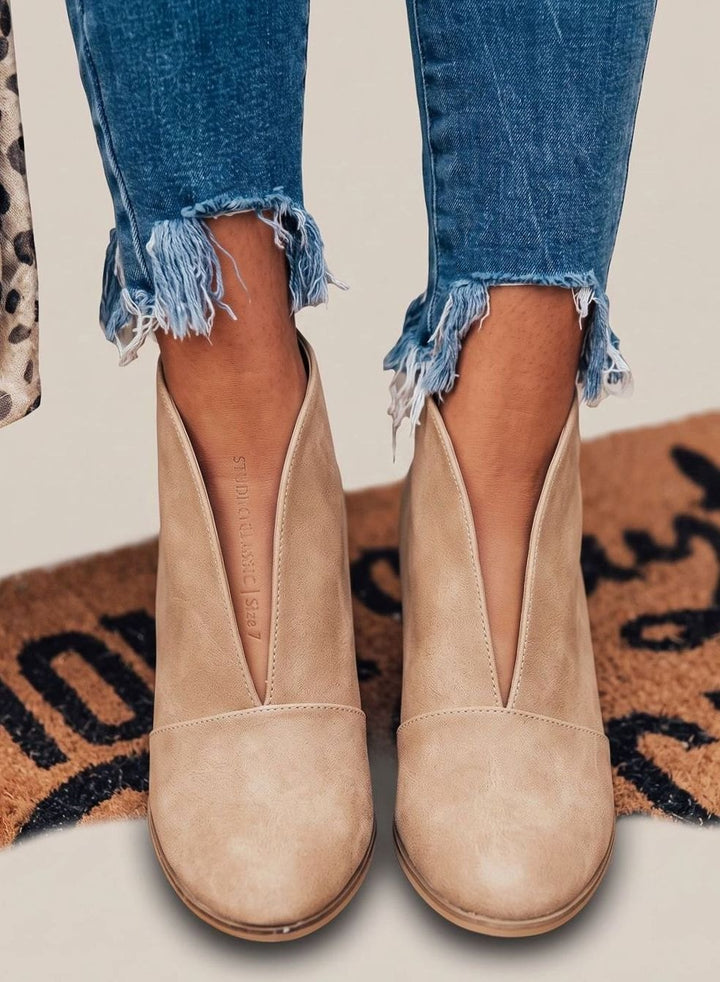 Emer | Women V Cut Block Heel Ankle Boots