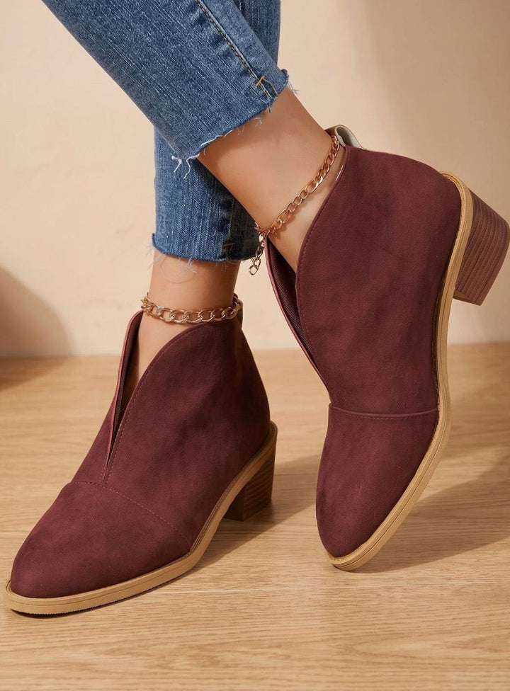 Emer | Women V Cut Block Heel Ankle Boots