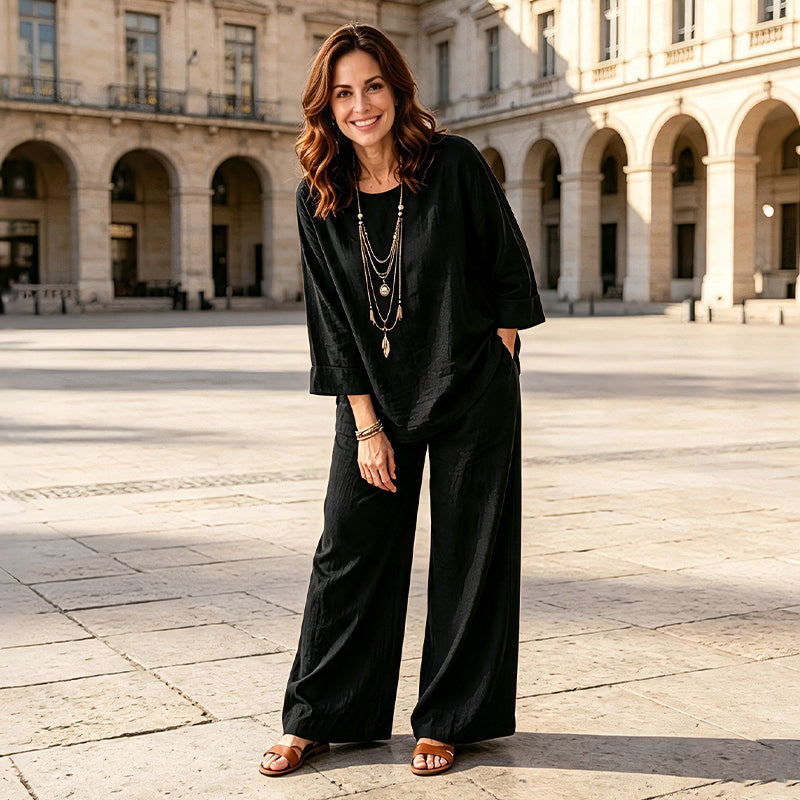 Thetis | Women Linen Wide Leg Two Piece Set