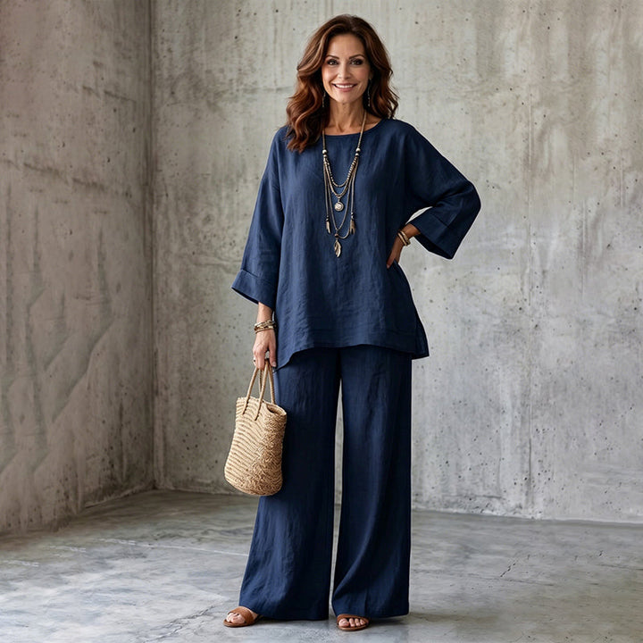 Thetis | Women Linen Wide Leg Two Piece Set