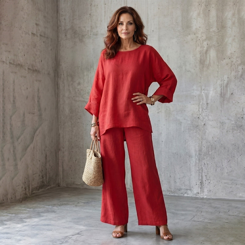 Thetis | Women Linen Wide Leg Two Piece Set