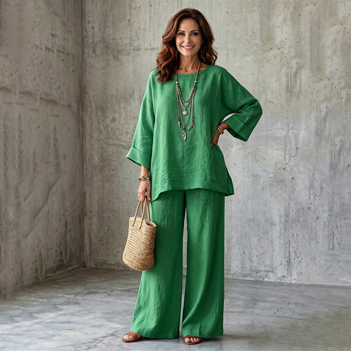 Thetis | Women Linen Wide Leg Two Piece Set