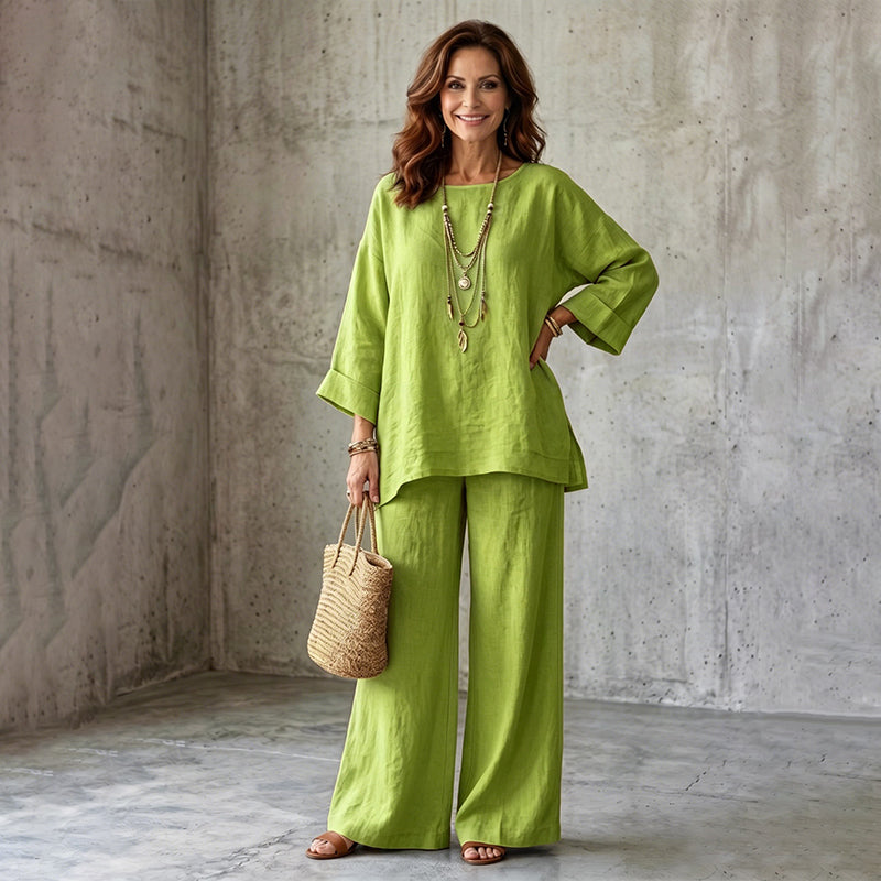 Thetis | Women Linen Wide Leg Two Piece Set