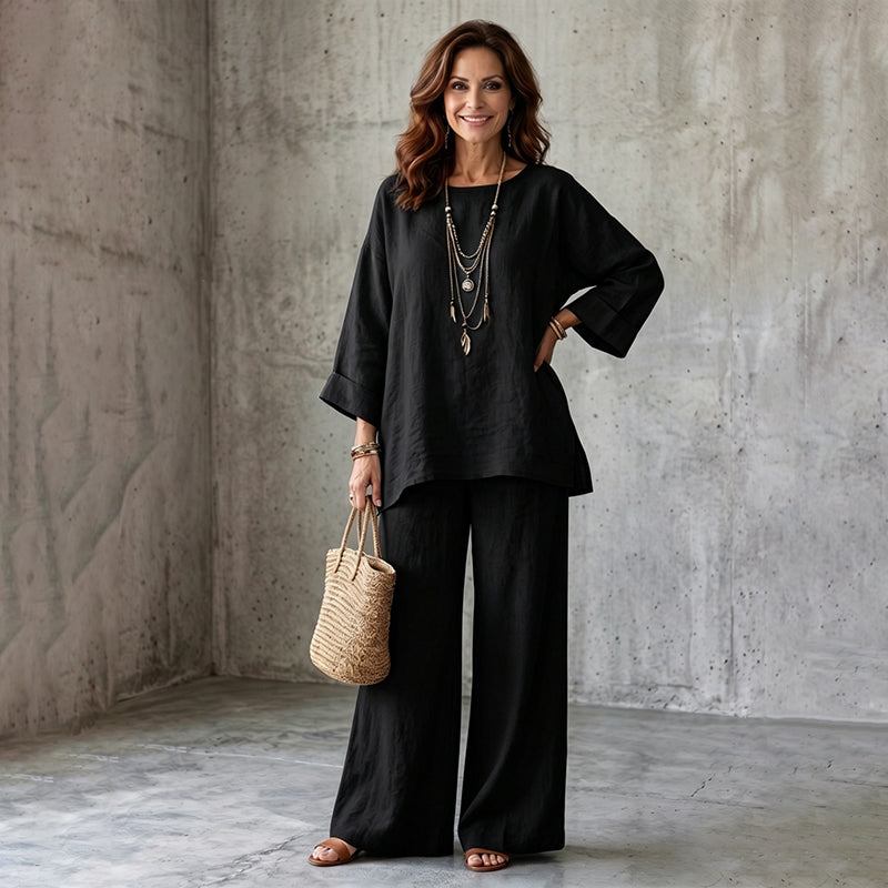 Thetis | Women Linen Wide Leg Two Piece Set