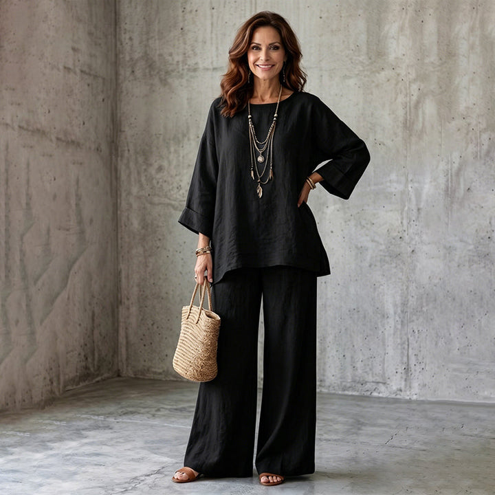 Thetis | Women Linen Wide Leg Two Piece Set