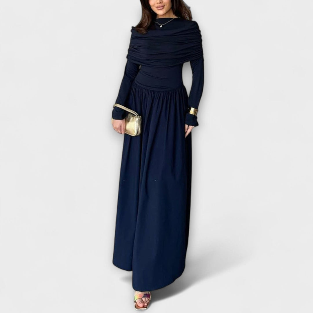 Teodora Women Pleated Yoke High Neck A Line Dress