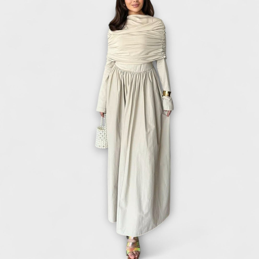 Teodora Women Pleated Yoke High Neck A Line Dress