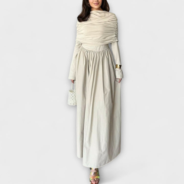 Teodora Women Pleated Yoke High Neck A Line Dress