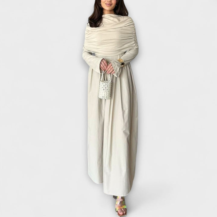 Teodora Women Pleated Yoke High Neck A Line Dress