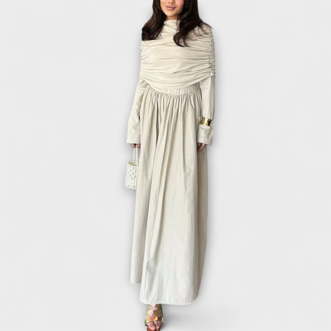 Teodora Women Pleated Yoke High Neck A Line Dress