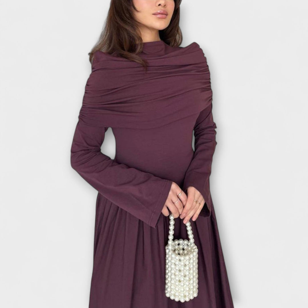 Teodora Women Pleated Yoke High Neck A Line Dress