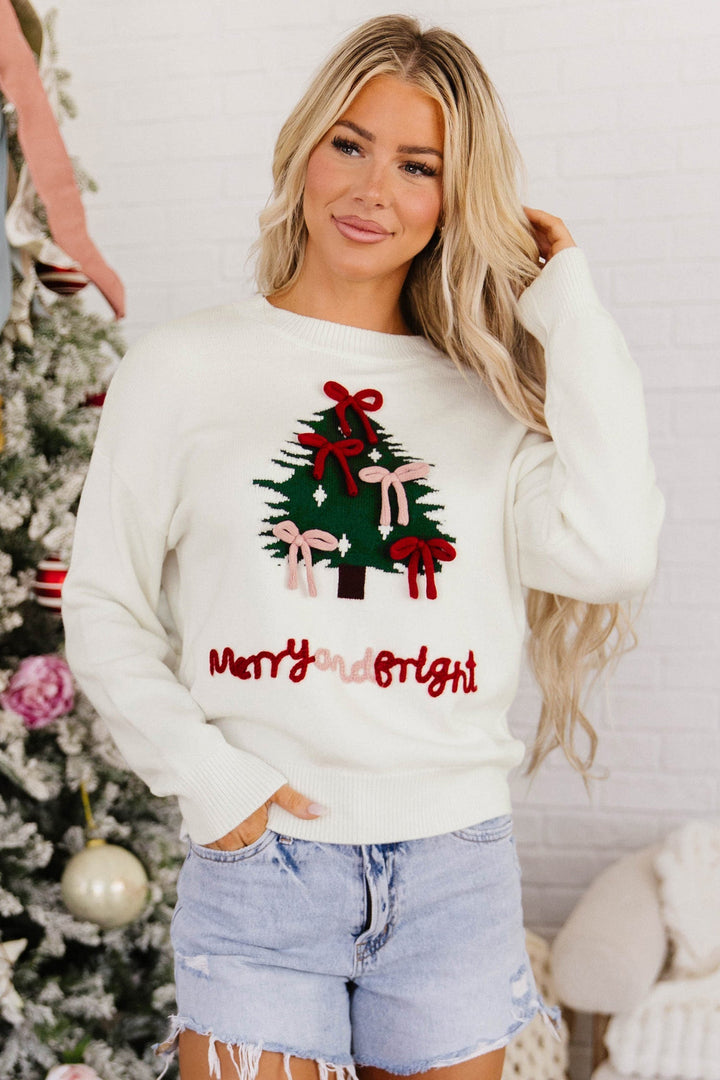 Pomona Women Tree and Bow Applique Christmas Sweater