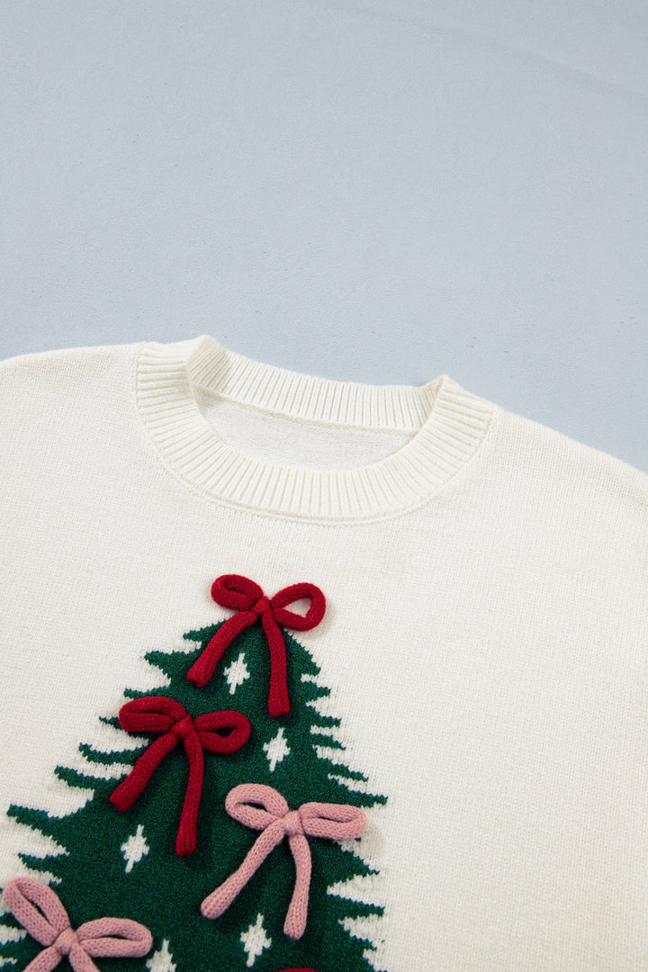 Pomona Women Tree and Bow Applique Christmas Sweater