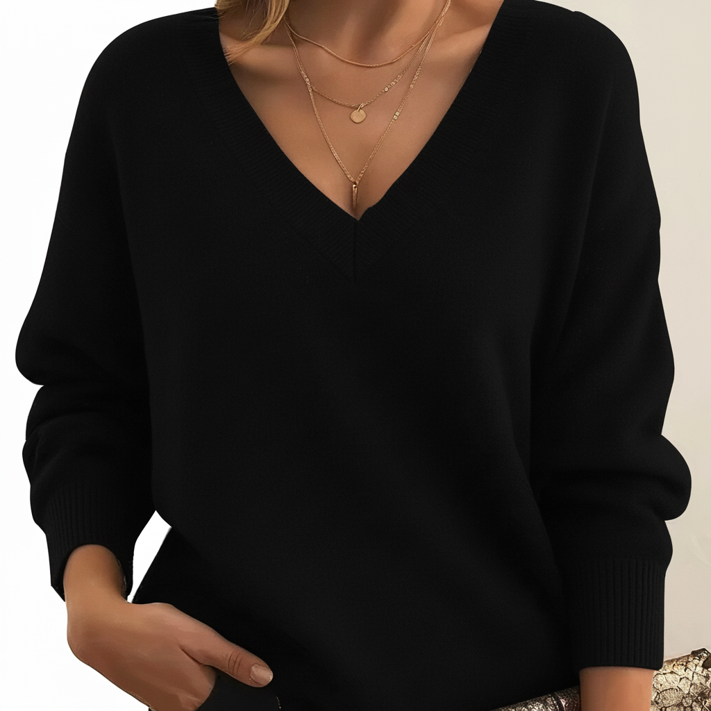 Jutta | Women Ribbed Cuff V Neck Sweater