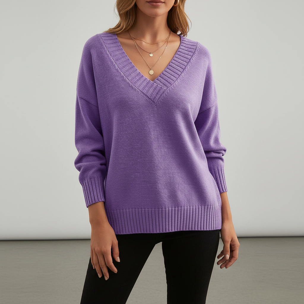 Jutta | Women Ribbed Cuff V Neck Sweater