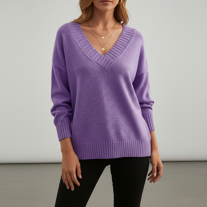 Jutta | Women Ribbed Cuff V Neck Sweater