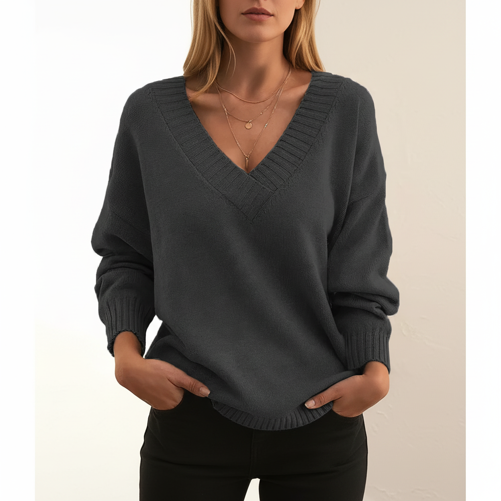 Jutta | Women Ribbed Cuff V Neck Sweater