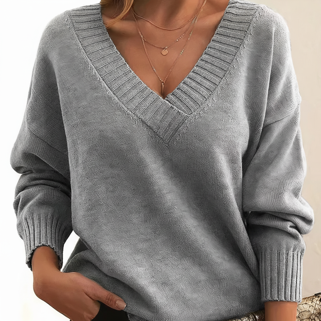Jutta | Women Ribbed Cuff V Neck Sweater