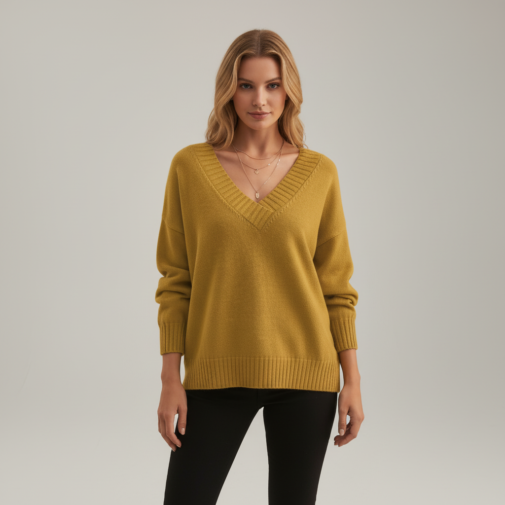 Jutta | Women Ribbed Cuff V Neck Sweater
