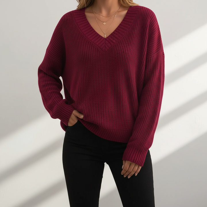 Jutta | Women Ribbed Cuff V Neck Sweater