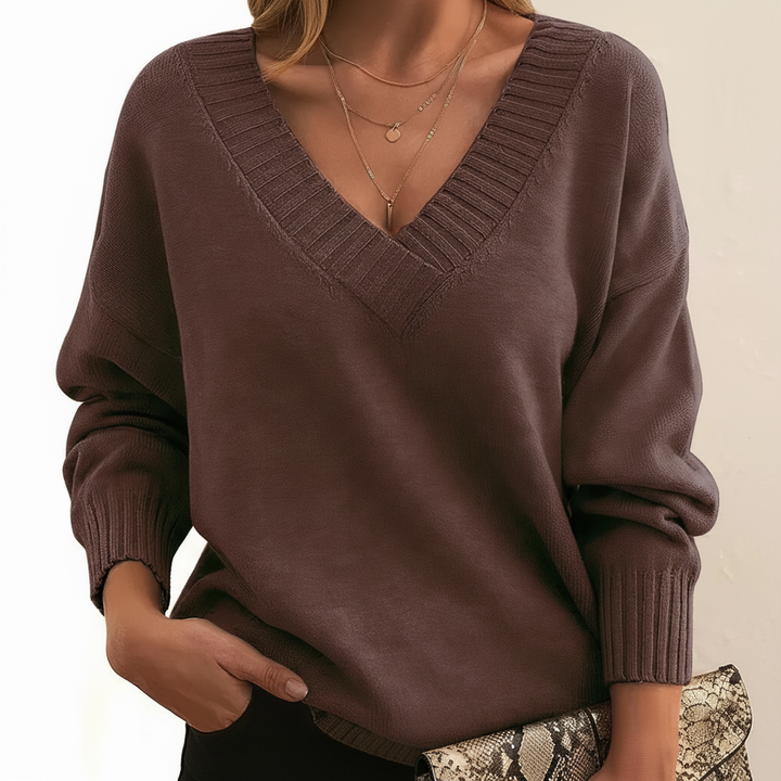 Jutta | Women Ribbed Cuff V Neck Sweater