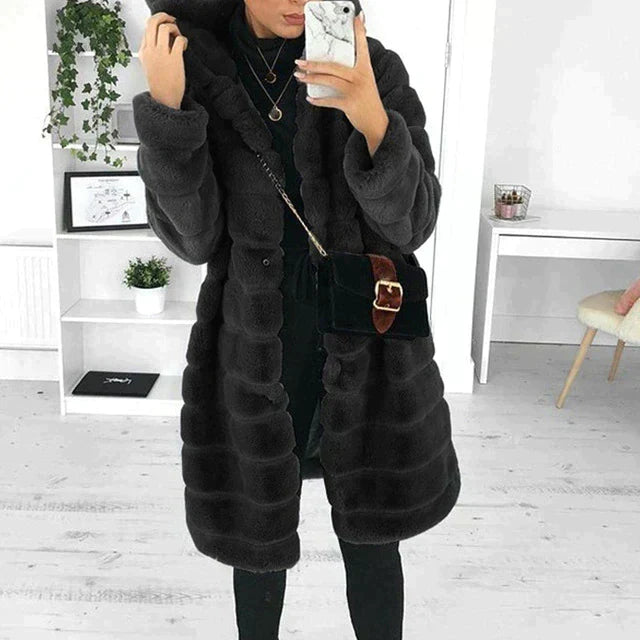 Selina | Women Ribbed Hooded Faux Fur Coat