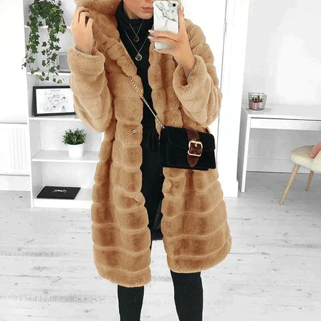 Selina | Women Ribbed Hooded Faux Fur Coat
