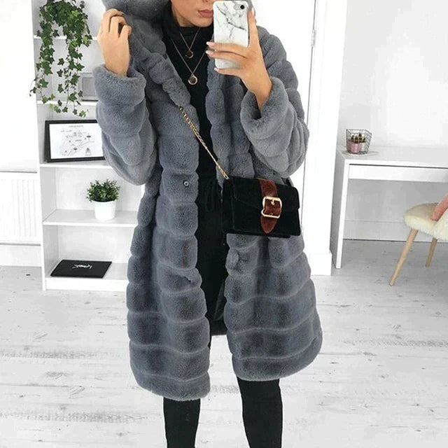 Selina | Women Ribbed Hooded Faux Fur Coat