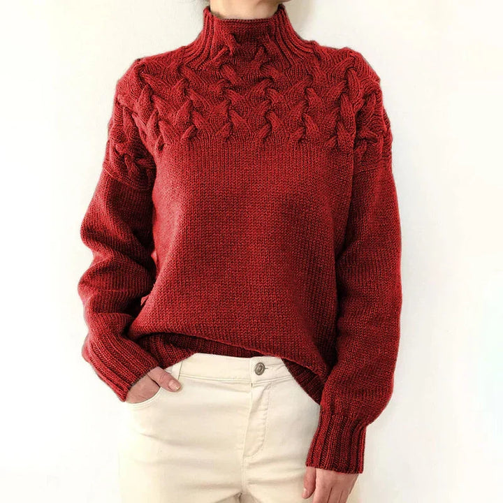 Tia | Women Cable Yoke Mock Neck Sweater