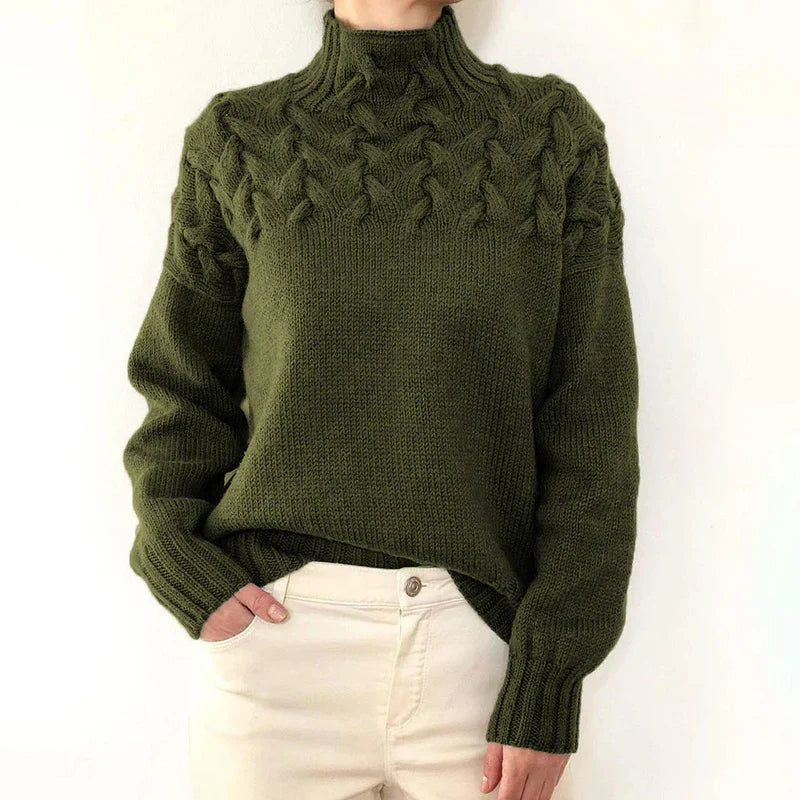 Tia | Women Cable Yoke Mock Neck Sweater