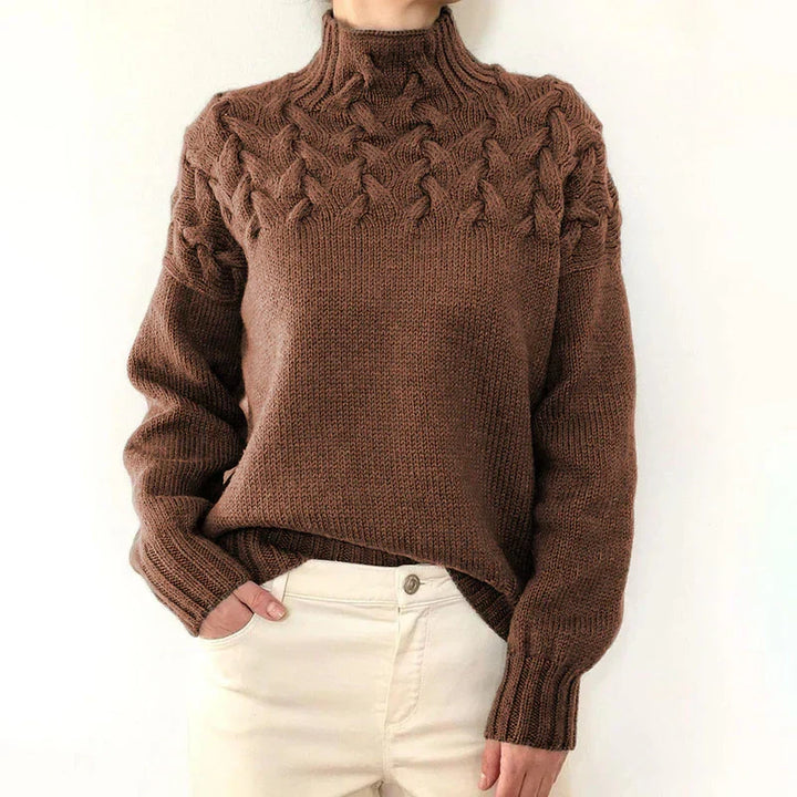 Tia | Women Cable Yoke Mock Neck Sweater