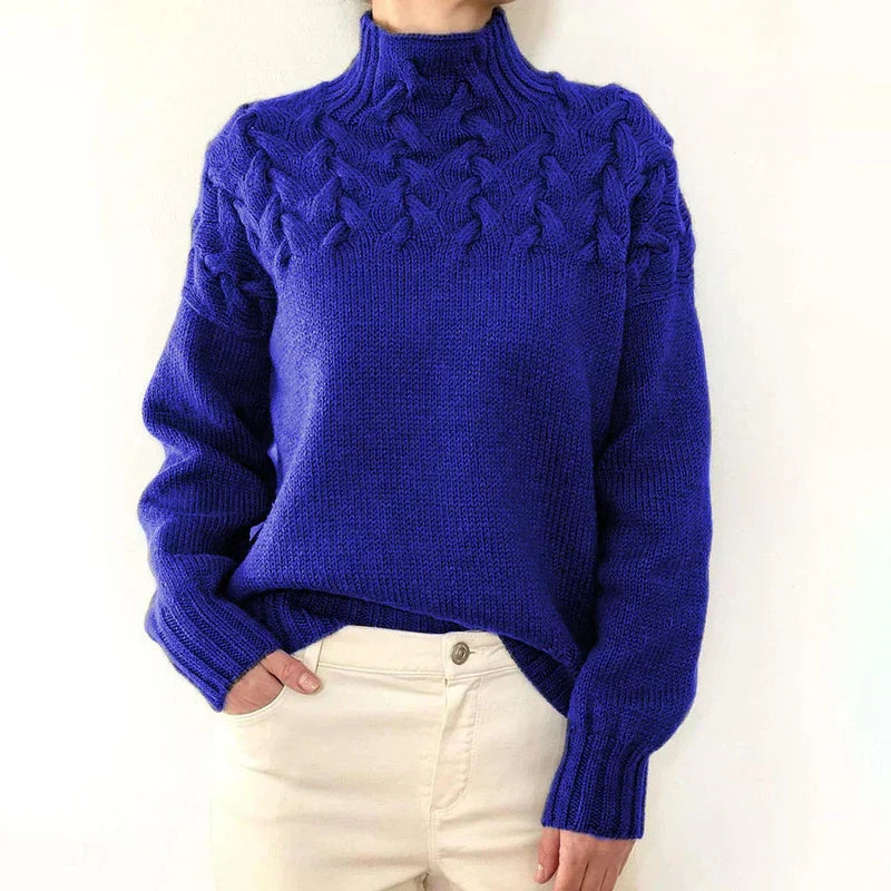 Tia | Women Cable Yoke Mock Neck Sweater