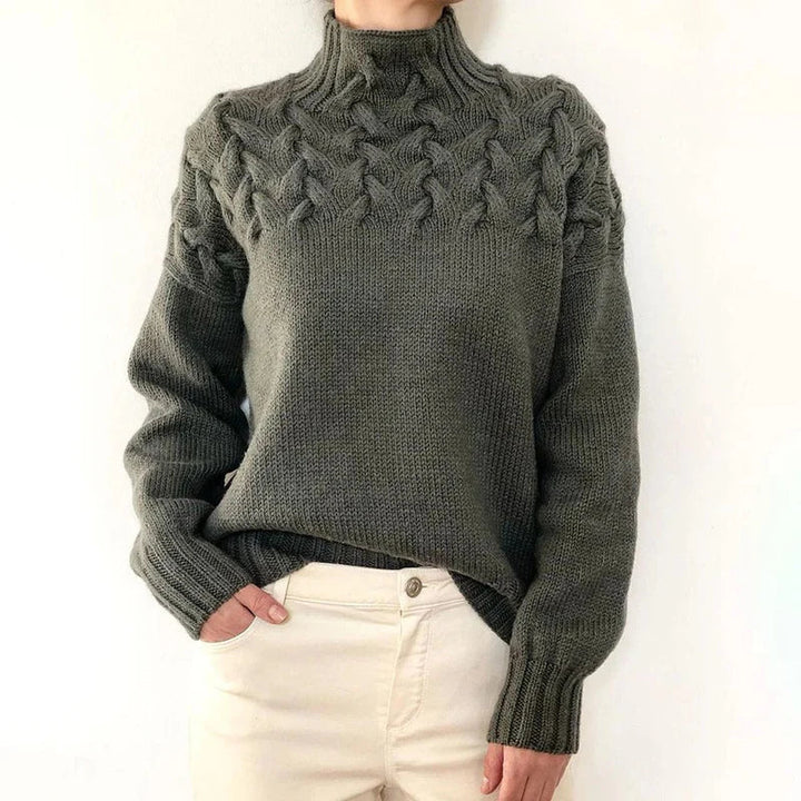 Tia | Women Cable Yoke Mock Neck Sweater