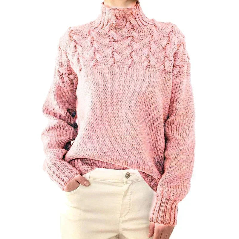 Tia | Women Cable Yoke Mock Neck Sweater