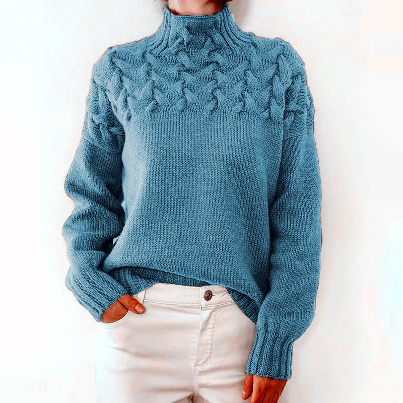 Tia | Women Cable Yoke Mock Neck Sweater