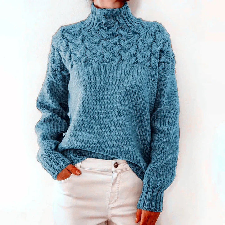 Tia | Women Cable Yoke Mock Neck Sweater