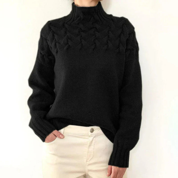Tia | Women Cable Yoke Mock Neck Sweater