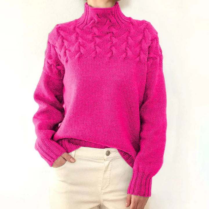 Tia | Women Cable Yoke Mock Neck Sweater