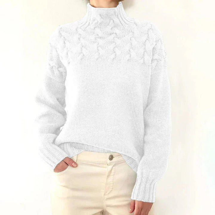 Tia | Women Cable Yoke Mock Neck Sweater