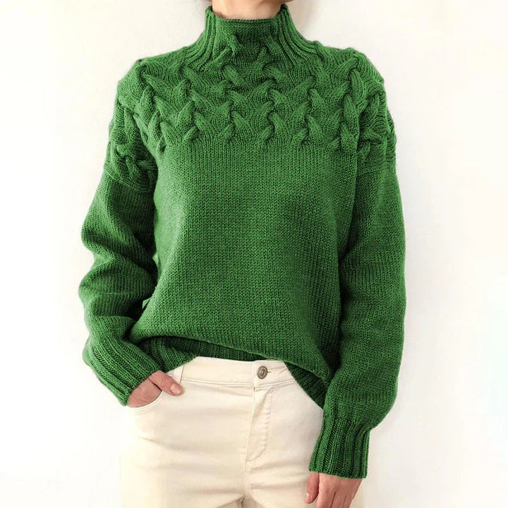 Tia | Women Cable Yoke Mock Neck Sweater