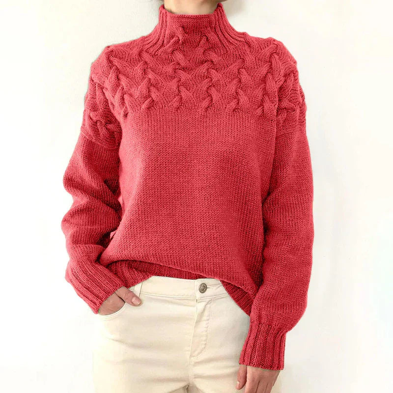 Tia | Women Cable Yoke Mock Neck Sweater