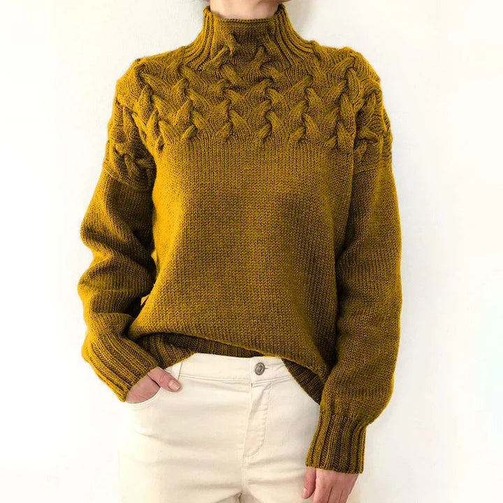 Tia | Women Cable Yoke Mock Neck Sweater