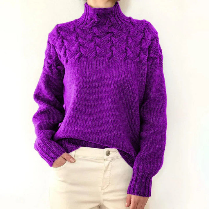 Tia | Women Cable Yoke Mock Neck Sweater