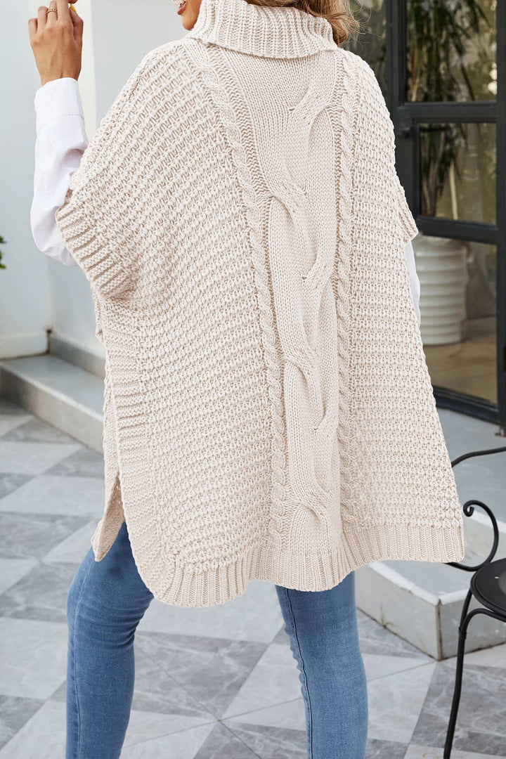Women's Cable Knit Sweater | Oversized Poncho Turtleneck