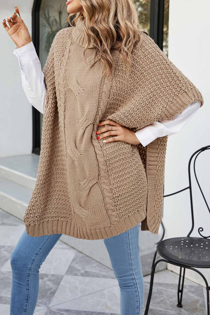 Women's Cable Knit Sweater | Oversized Poncho Turtleneck